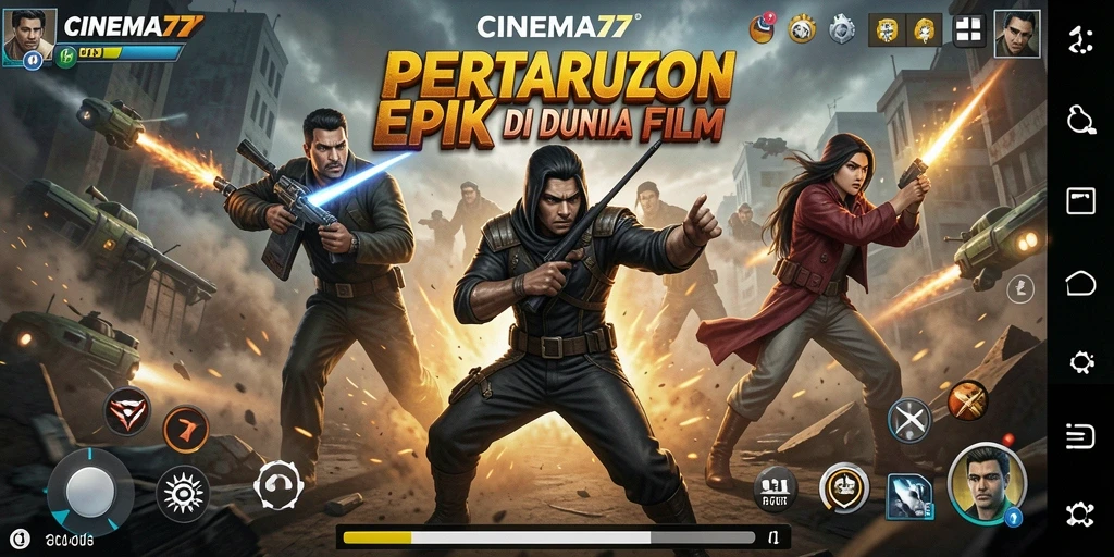 Tangkapan layar gameplay CINEMA77 dengan karakter bertarung intens.