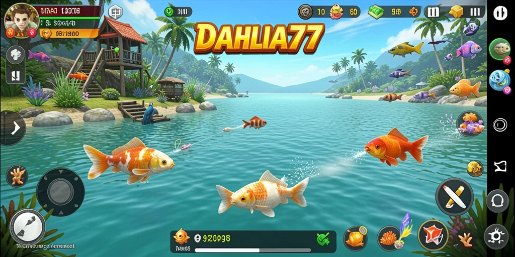 Tampilan gameplay memukau di DAHLIA77 yang menangkap ikan.