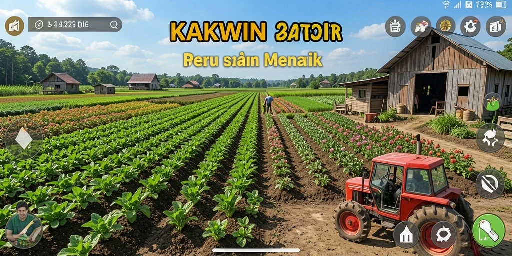 Tampilan gameplay KAKWIN yang menampilkan aktivitas bertani.