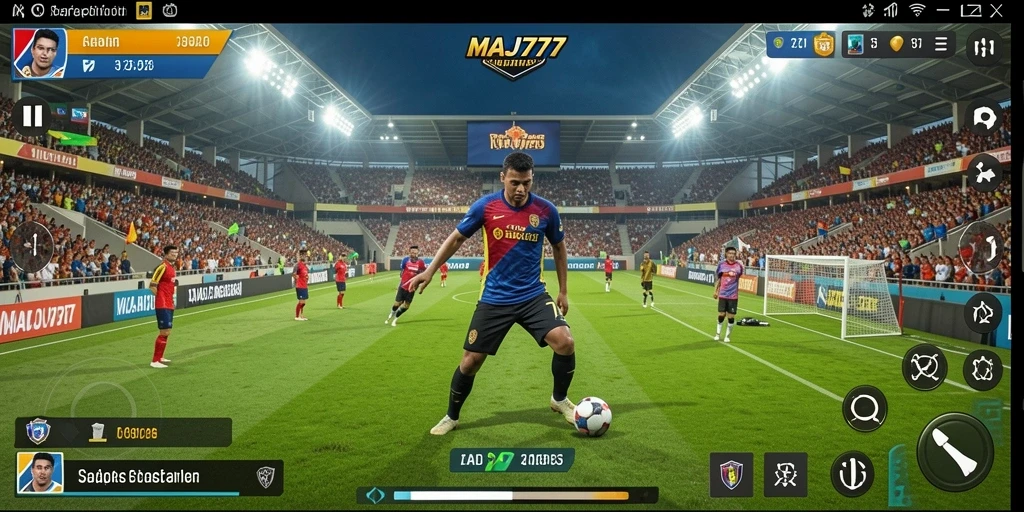 Screenshot dari gameplay MAJ777 dengan tampilan aksi sepak bola yang mendebarkan.