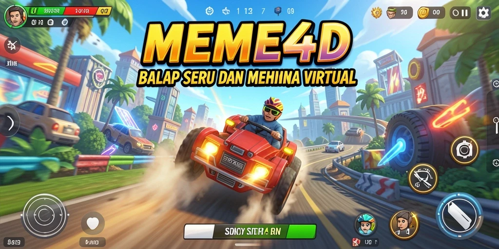 Screenshot gameplay dari <strong>MEME4D</strong> menunjukkan aksi balapan yang mendebarkan.