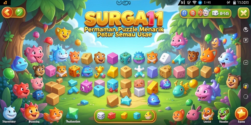 Screenshot SURGA11 menampilkan gameplay Puzzle yang seru dan penuh warna.