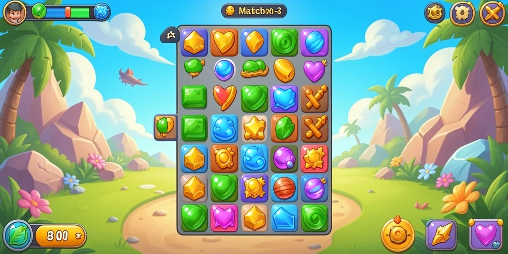 Tampilan gameplay VC55 yang seru dalam menyatukan batu permata.